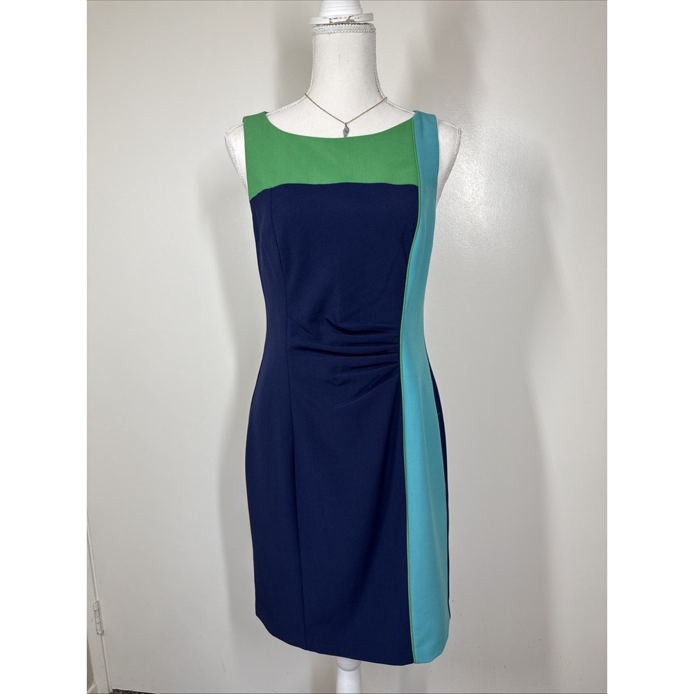 Vince Camuto Women's Sz 6 Sleeveless Colorblock Blue Green Dress Colorblock